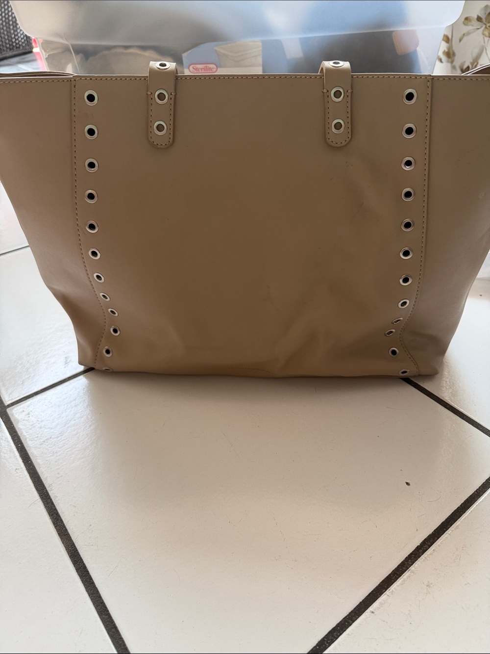 French Connection Beige Eyelet Detail Tote